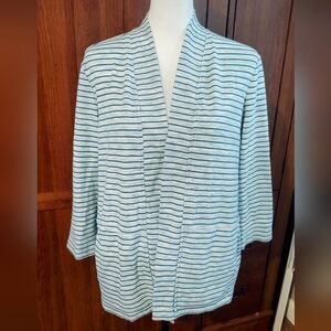 T by Talbots Open Front Cardigan Sz M Teal/White